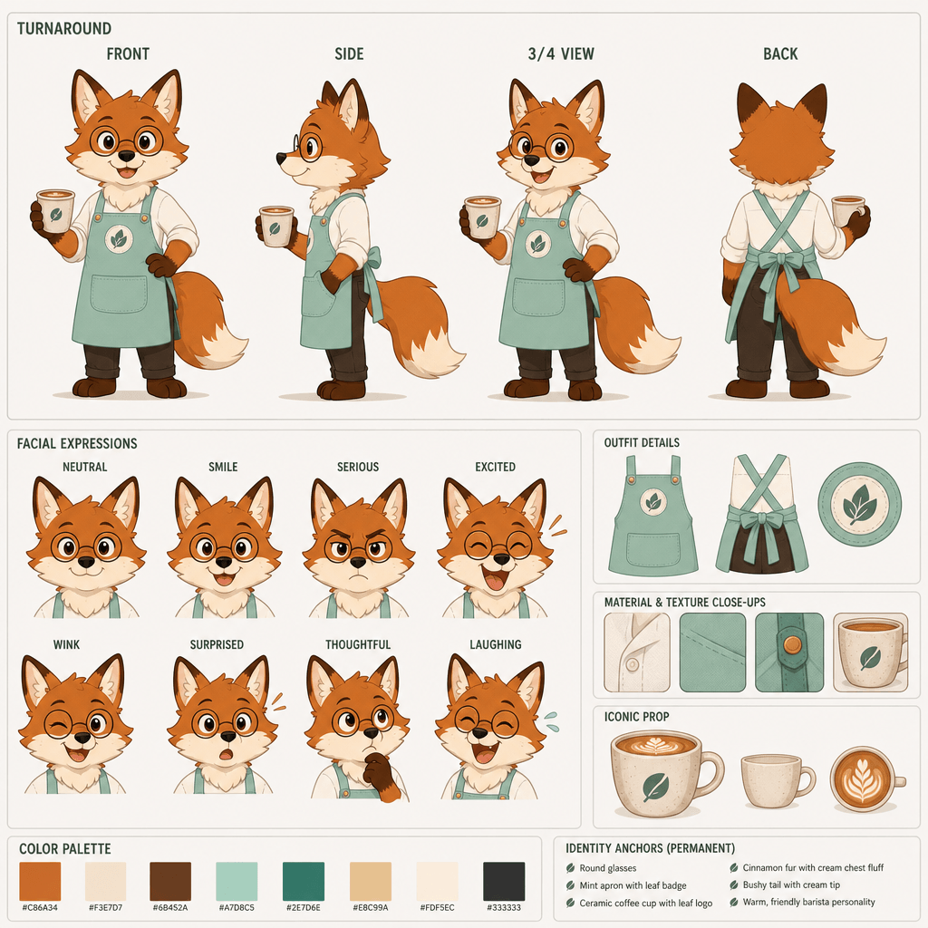Brand mascot character sheet for a reusable product avatar design
