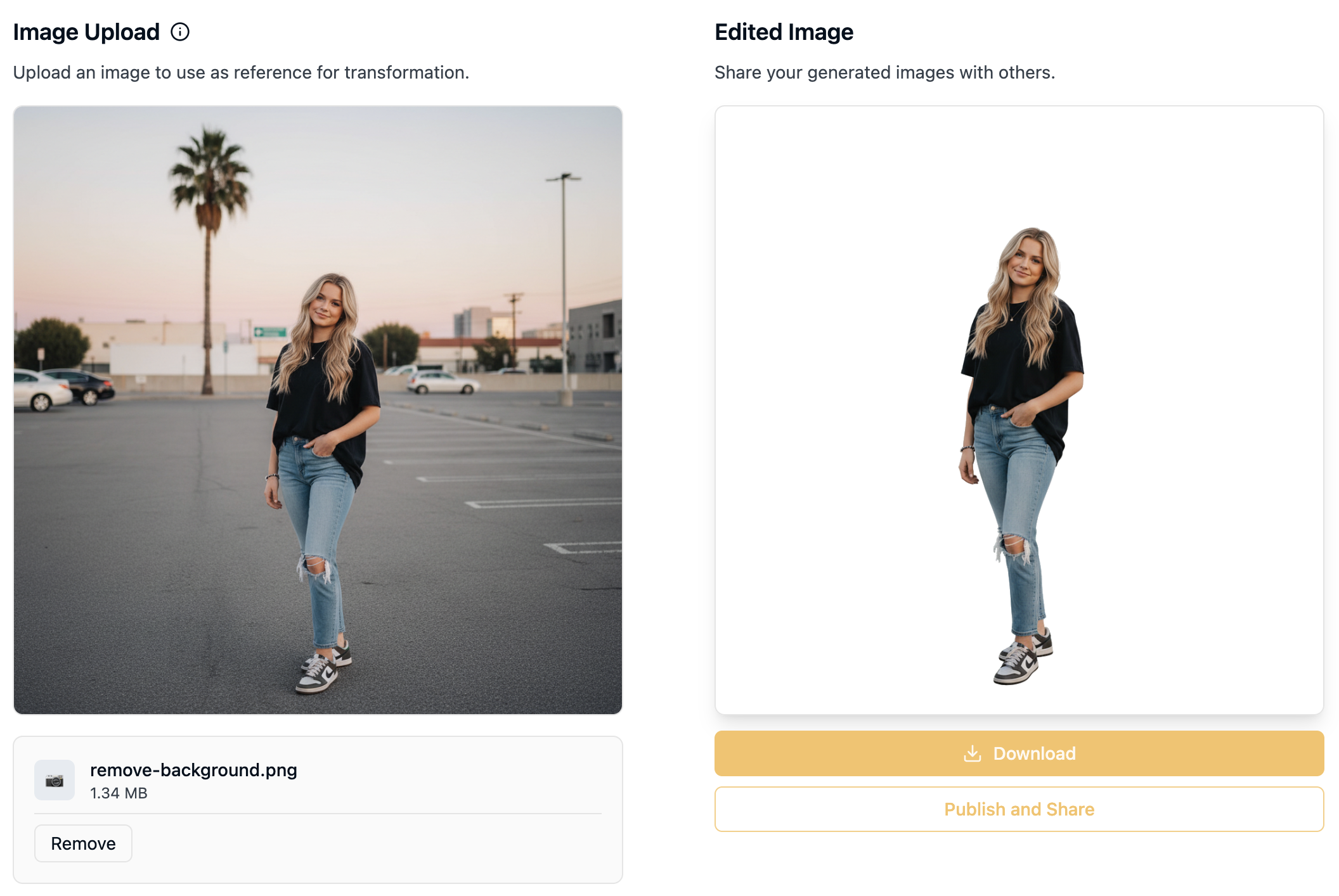 Example of background removal showing before and after results